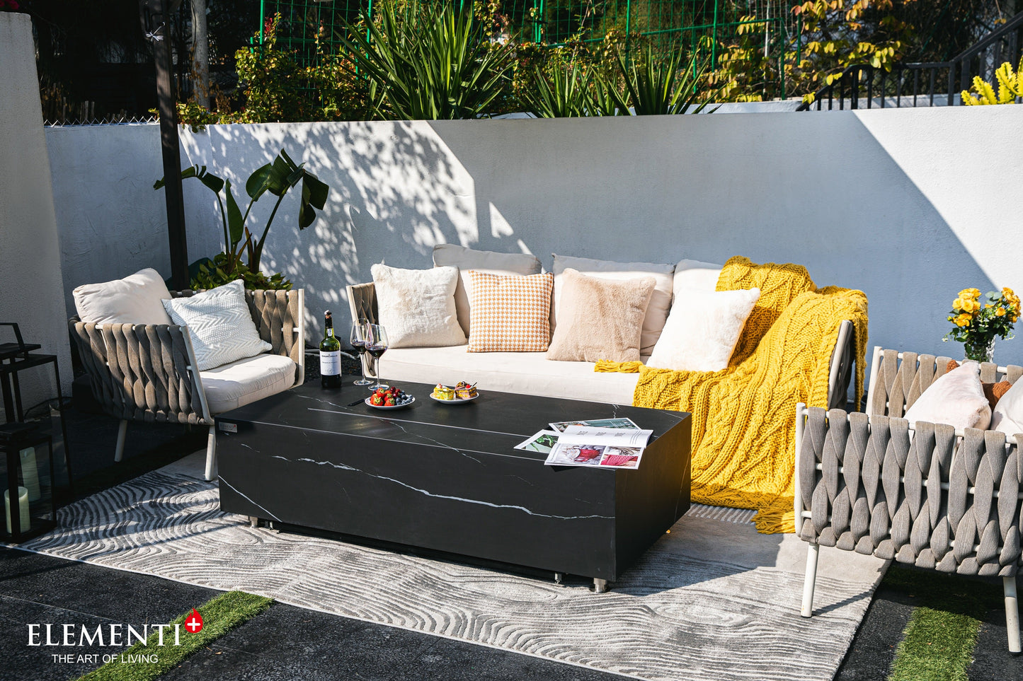 ELEMENTI  -  Varna 60 Marble Porcelain Fire Table - Bulgaria Black - OFP121BB