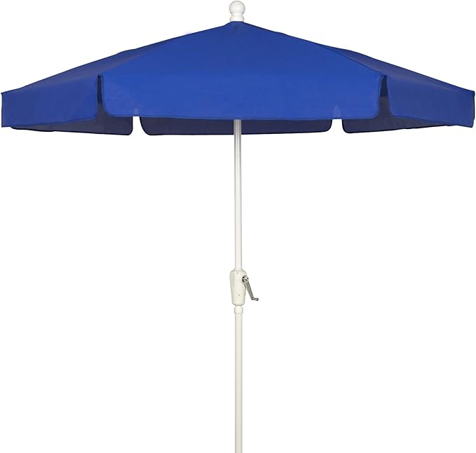 FiberBuilt Garden Umbrella with Crank Lift, 7.5 Foot Navy Blue Canopy and White Pole - 7GCRW-Navy Blue