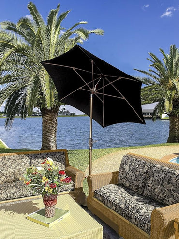 FiberBuilt Patio Umbrella with Crank Lift & Push Button Tilt, 9 Foot Natural Canopy and Champagne Bronze Pole - 9HCRCB-T-Natural