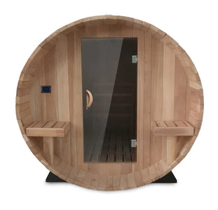 Scandia Electric Barrel Sauna with Canopy - 6'W x 8'D x 6'H - Glass - BS68-CGD