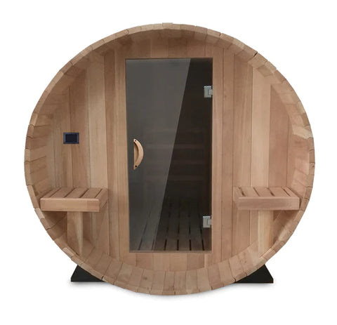 Image of Scandia Electric Barrel Sauna with Canopy - 6'W x 7'D x 6'H - Glass - BS67-CGD