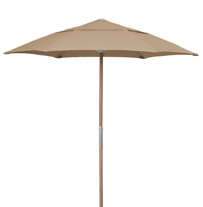 FiberBuilt 7.5 Foot Push Up Beach Umbrella with Forest Green Market Style Canopy and Natural Oak Pole - 7BPU-6R-WDA-SP-Forest Green