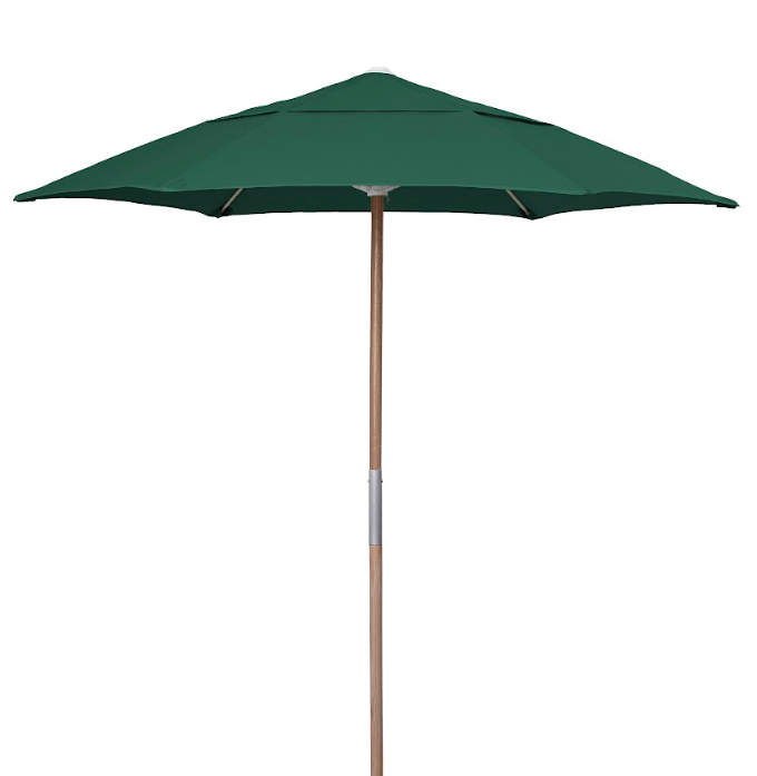 FiberBuilt 7.5 Foot Push Up Beach Umbrella with Forest Green Market Style Canopy and Natural Oak Pole - 7BPU-6R-WDA-SP-Forest Green