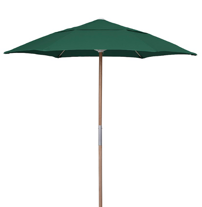 FiberBuilt 7.5 Foot Push Up Beach Umbrella with Forest Green Market Style Canopy and Natural Oak Pole - 7BPU-6R-WDA-SP-Forest Green