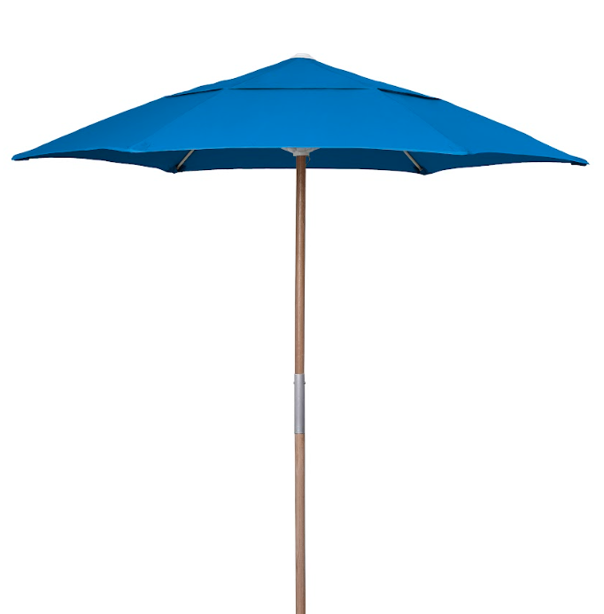 FiberBuilt 7.5 Foot Push Up Beach Umbrella with Forest Green Market Style Canopy and Natural Oak Pole - 7BPU-6R-WDA-SP-Forest Green