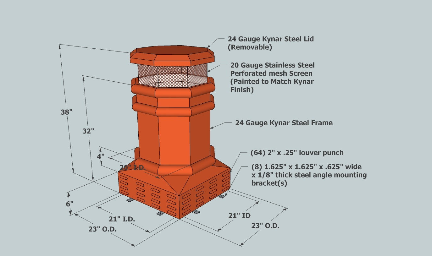 Isokern Ontario 38" Decorative Steel Chimney Pot - SQOCT-2138-TC
