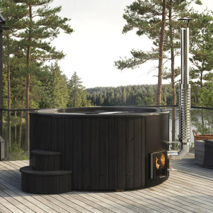 SaunaLife Model S6B SOAK-Series Wood-Burning Hot Tub, Black, 7 Persons