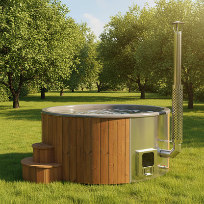 SaunaLife Model S6N SOAK-Series Wood-Burning Hot Tub, Natural, 7 Persons