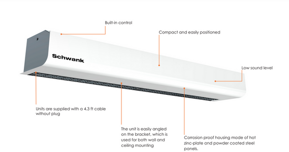 Schwank Air Curtain Swift5 Series 208V 32" Electric White Color - AC-ME32-20-WH