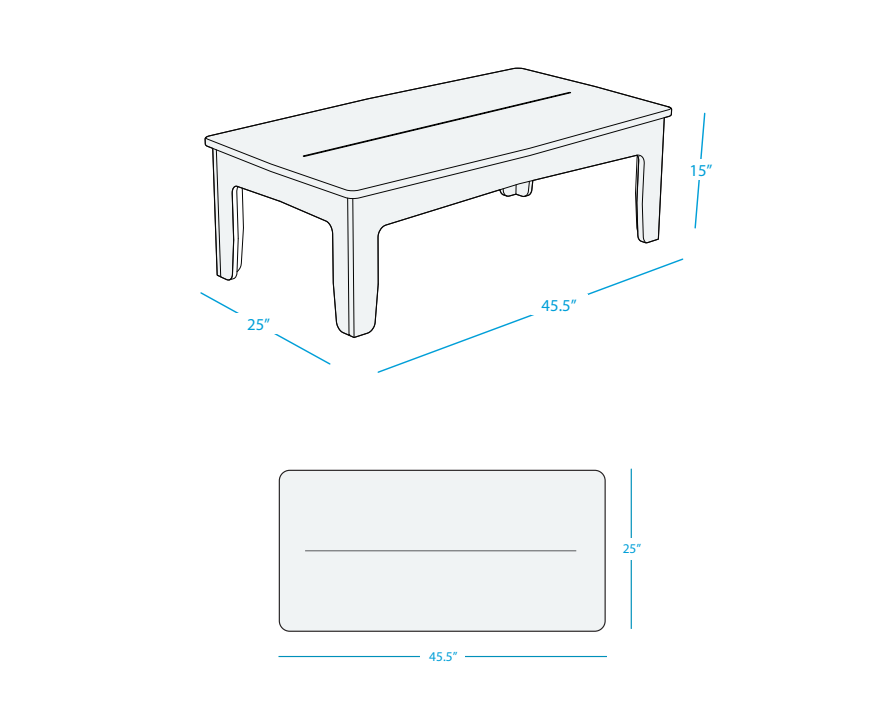 Ledge Lounger Mainstay Rectangular Coffee Table (Available in 8 Resin Colors) - LL-MS-CT-RT-WH