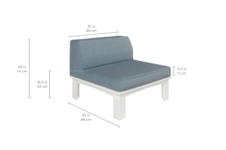 Ledge Lounger Mainstay Sectional Middle (Available in 8 Resin Colors & 19 Fabrics) - LL-MS-S-M-SET-WH-STD-4636