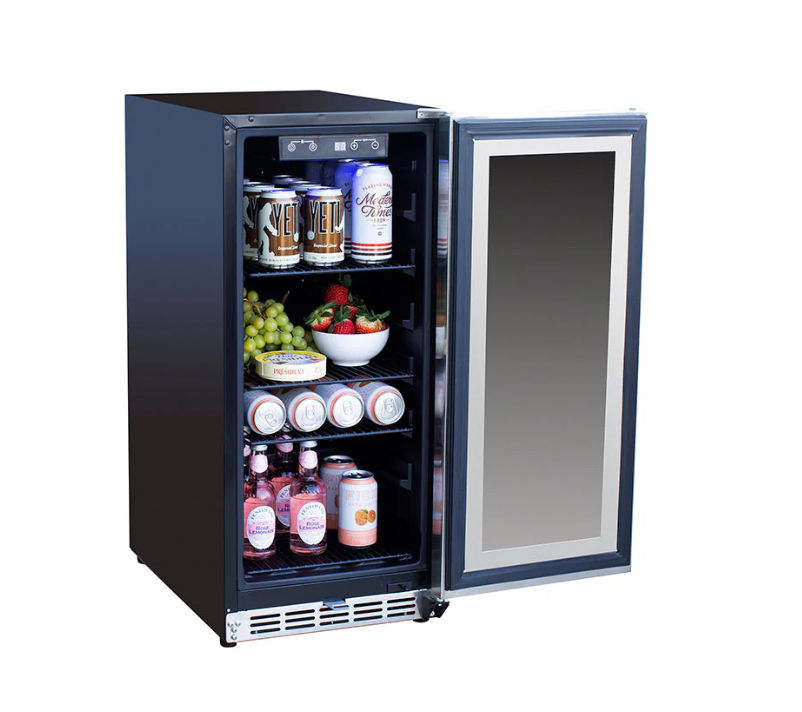 TrueFlame 15" 3.2 Cu. Outdoor Rated Fridge w/ Glass Door - AMD-RFR-15G