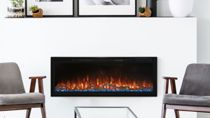 Modern Flames Spectrum Slimline 60 Allwood Media Wall Fireplace System – Weathered Walnut Finish – AFWS-MAIN-WW
