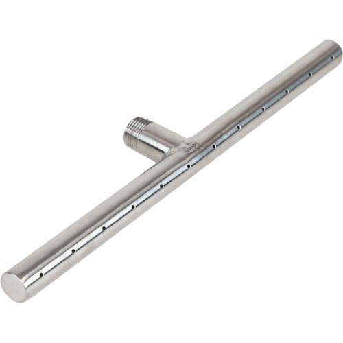 Metallic cylindrical object with a threaded end on a white background