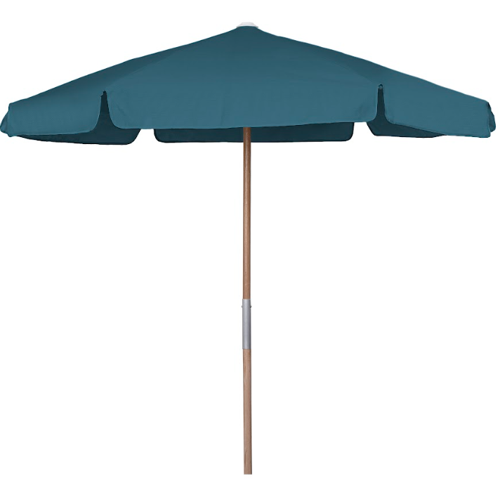 FiberBuilt 7.5 Foot Push Up Beach Umbrella with Teal Valance Style Canopy and Natural Oak Pole - 7BPU-6R-WDA-TX-Teal