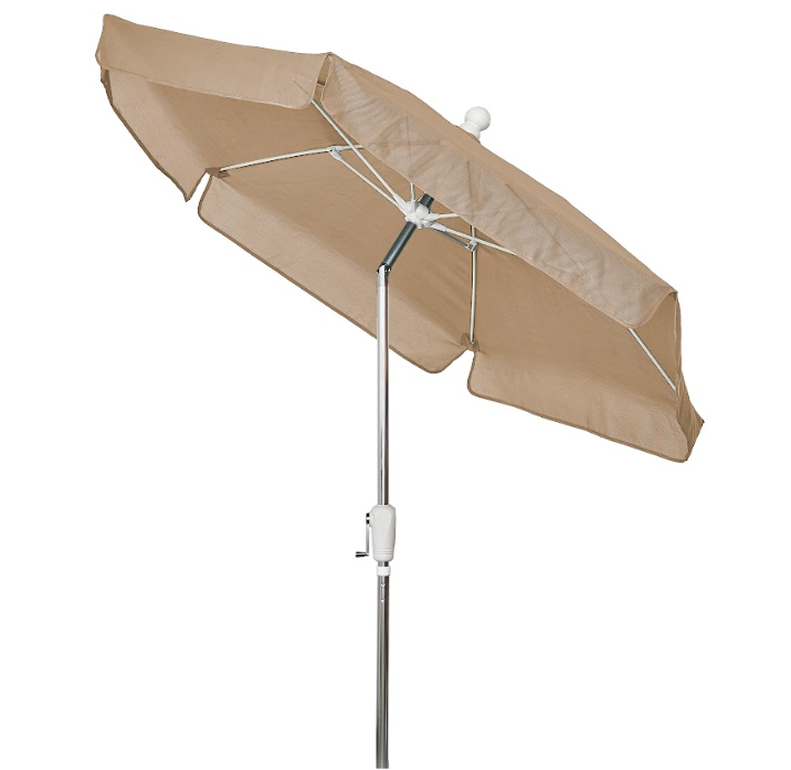 FiberBuilt Garden Umbrella with Crank Lift & Push Button Tilt, 7.5 Foot Black Canopy and Bright Aluminum Pole - 7GCRA-T-Black