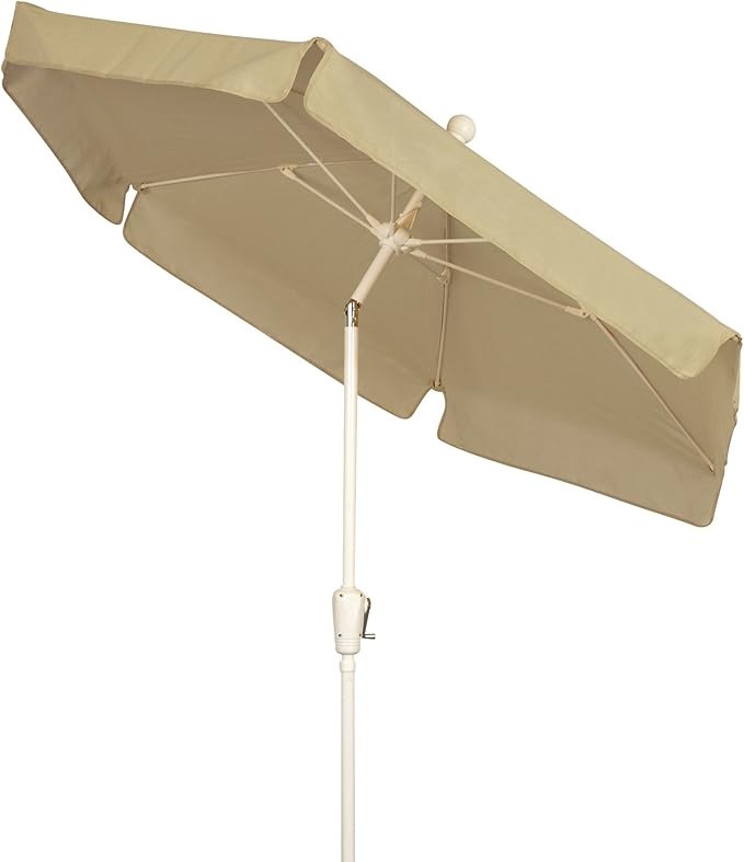 FiberBuilt Garden Umbrella with Crank Lift & Push Button Tilt, 7.5 Foot Yellow Canopy and White Pole - 7GCRW-T-Yellow