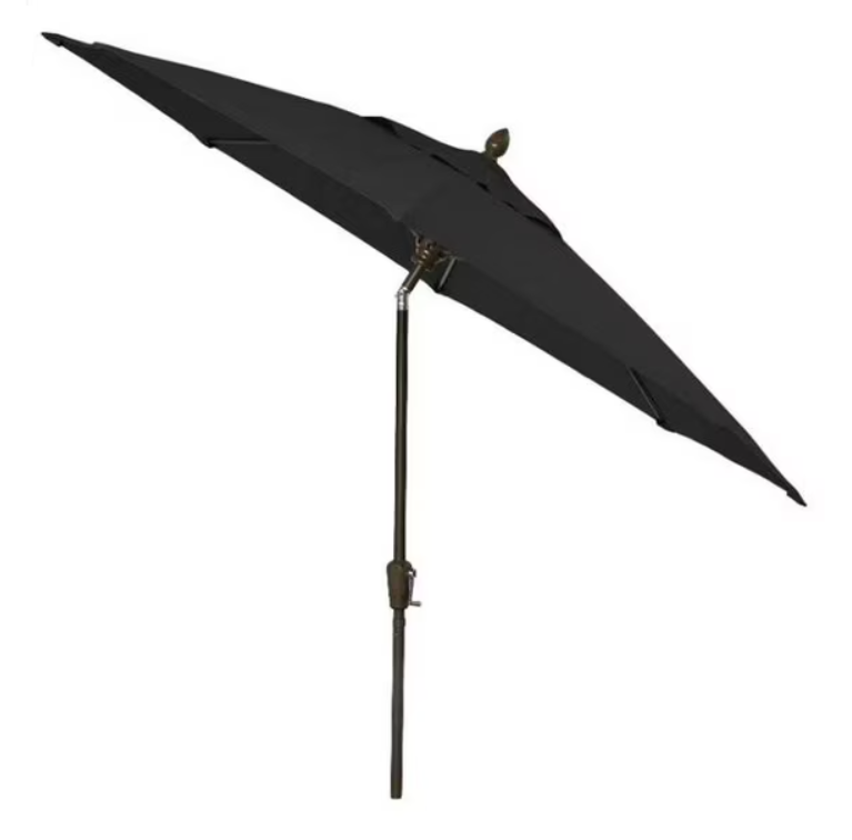 FiberBuilt Market Umbrella with Crank Lift & Push Button Tilt, 9 Foot Black Marine Grade Canopy and Black Pole - 9MCRK-T-8601