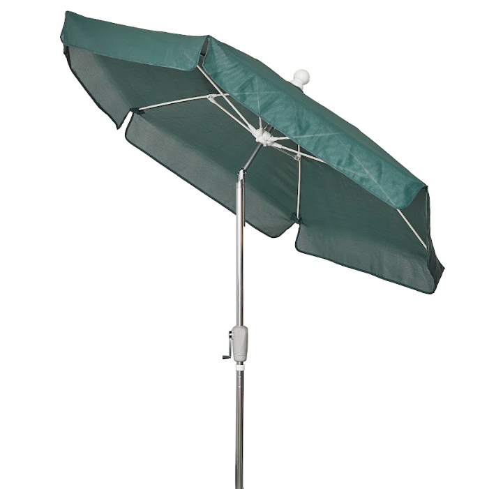FiberBuilt Garden Umbrella with Crank Lift & Push Button Tilt, 7.5 Foot Black Canopy and Bright Aluminum Pole - 7GCRA-T-Black