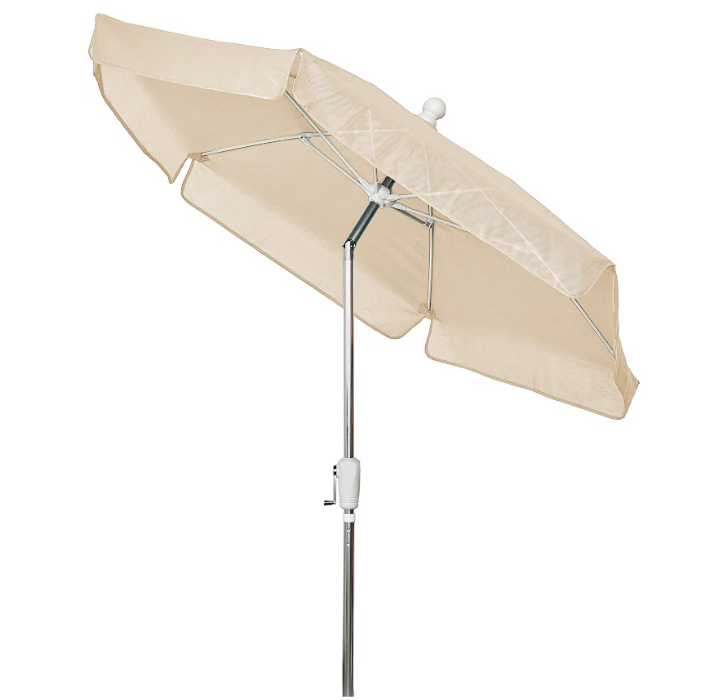 FiberBuilt Garden Umbrella with Crank Lift & Push Button Tilt, 7.5 Foot Black Canopy and Bright Aluminum Pole - 7GCRA-T-Black