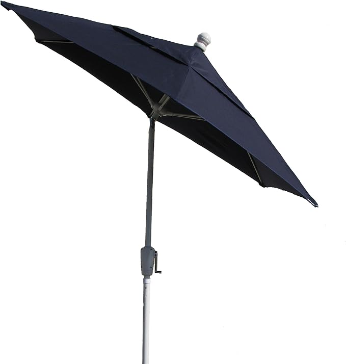 FiberBuilt Patio Umbrella with Crank Lift & Push Button Tilt, 9 Foot Navy Blue Canopy and White Pole - 9HCRW-T-Navy Blue