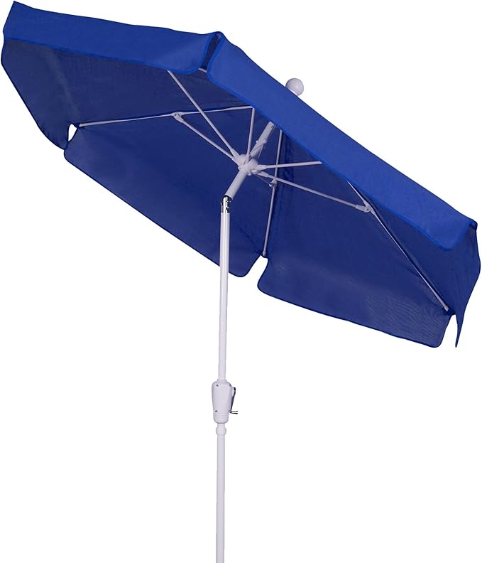 FiberBuilt Garden Umbrella with Crank Lift & Push Button Tilt, 7.5 Foot Yellow Canopy and White Pole - 7GCRW-T-Yellow