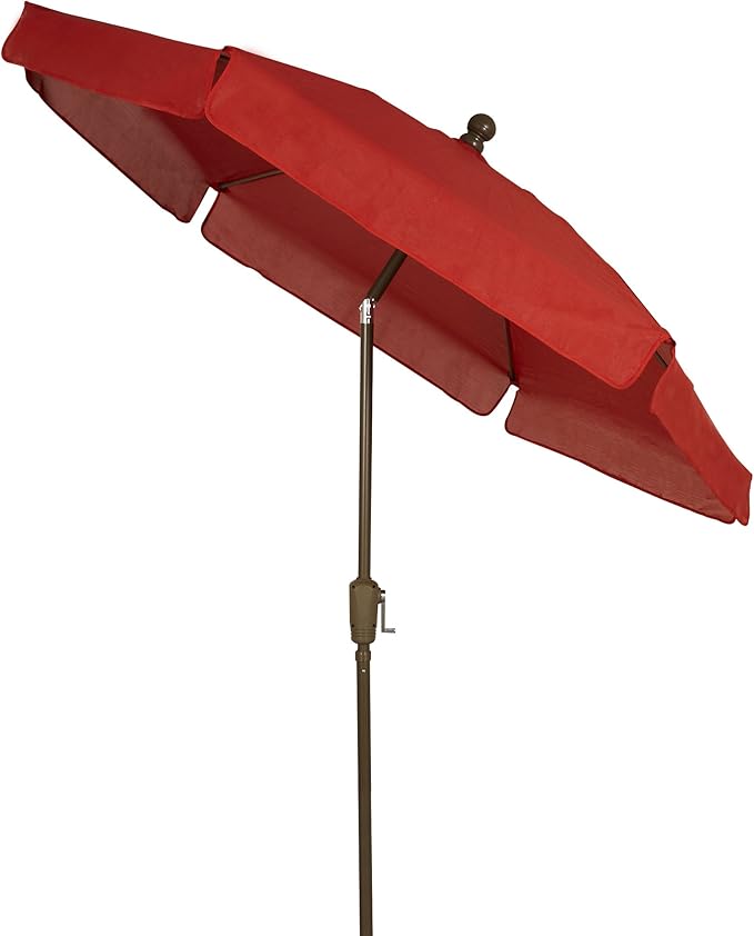 FiberBuilt Garden Umbrella with Crank Lift & Push Button Tilt, 7.5 Foot Red Canopy and Champagne Bronze Pole - 7GCRCB-T-Red