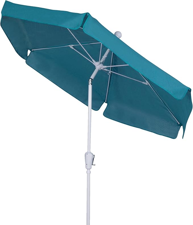 FiberBuilt Garden Umbrella with Crank Lift & Push Button Tilt, 7.5 Foot Yellow Canopy and White Pole - 7GCRW-T-Yellow