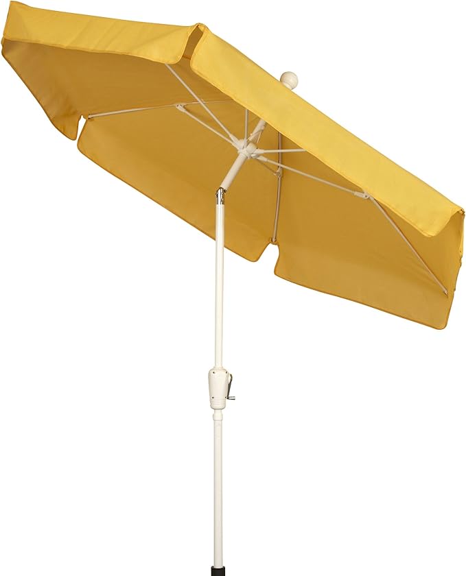 FiberBuilt Garden Umbrella with Crank Lift & Push Button Tilt, 7.5 Foot Yellow Canopy and White Pole - 7GCRW-T-Yellow