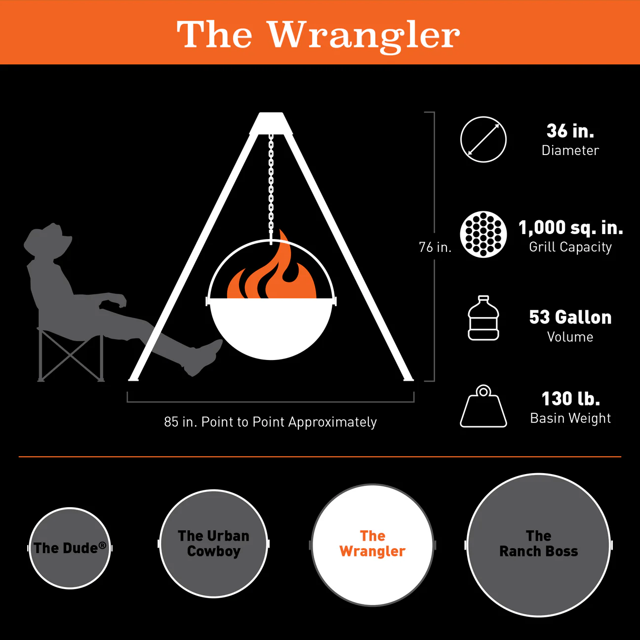 Cowboy Cauldron The Wrangler, 36 in. Diameter / 130 lb. Basin - CC-53001