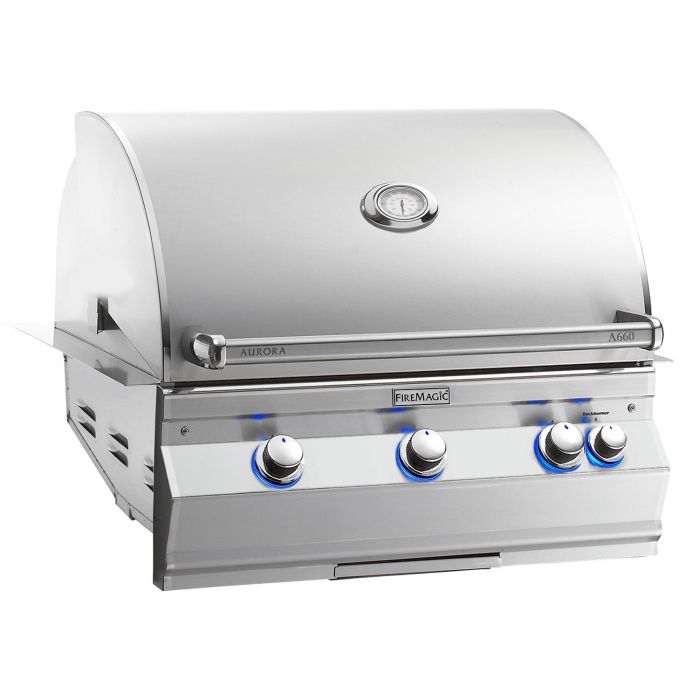 Fire Magic Aurora A660i 30" Built-In Grill with Analog Thermometer, Backburner & Rotisserie Kit