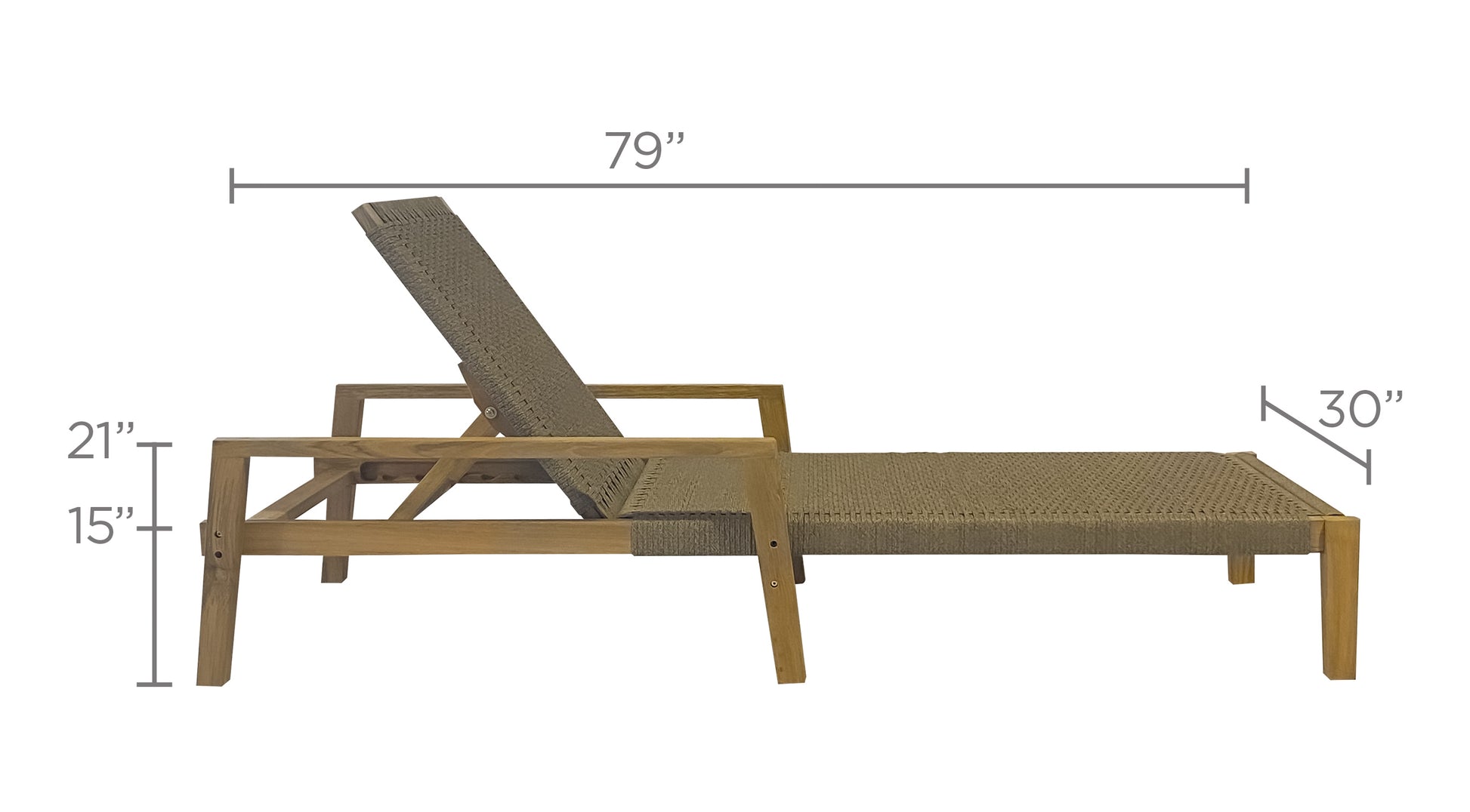Chaise lounge with dimensions labeled on a white background