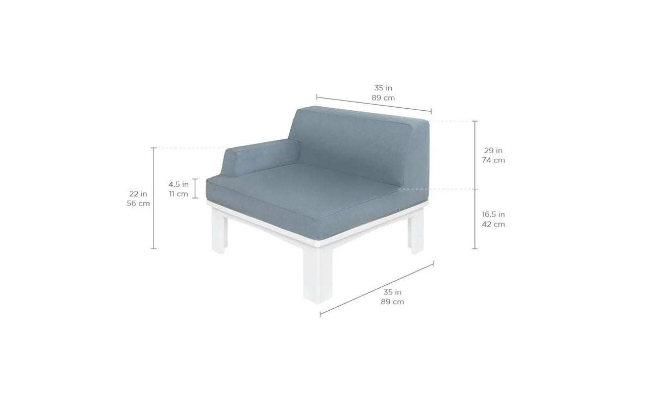 Ledge Lounger Mainstay Sectional Right Armchair (Available in 8 Resin Colors & 19 Fabrics) - LL-MS-S-RA-SET-WH-STD-4636