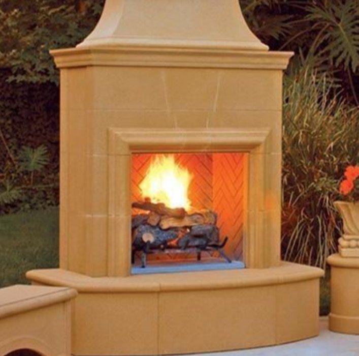 American Fyre Designs 84 Inch Vented Free-Standing Outdoor Petite Cordova Fireplace, Corner Square Edge - 025-08-N-SM-LBC