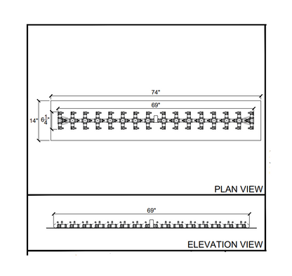 Warming Trends Tree-Style CFBT470 Crossfire Crass Burner For 74" x 14" Opening or Larger with 74” x 14” Rectangular Plate & Flex Line Kit