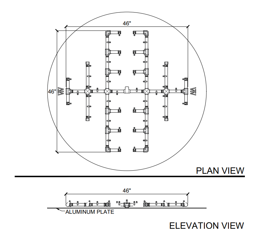 Warming Trends Original CFB450 Crossfire Brass Burner For 60" Opening or Larger with 60” Circular Plate & Flex Line Kit