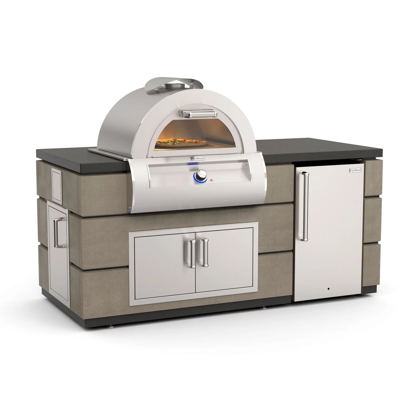 Fire Magic Contemporary Pre-Fab Pizza Oven Island with Refrigerator Cut-out - ID660-SMR-77BA