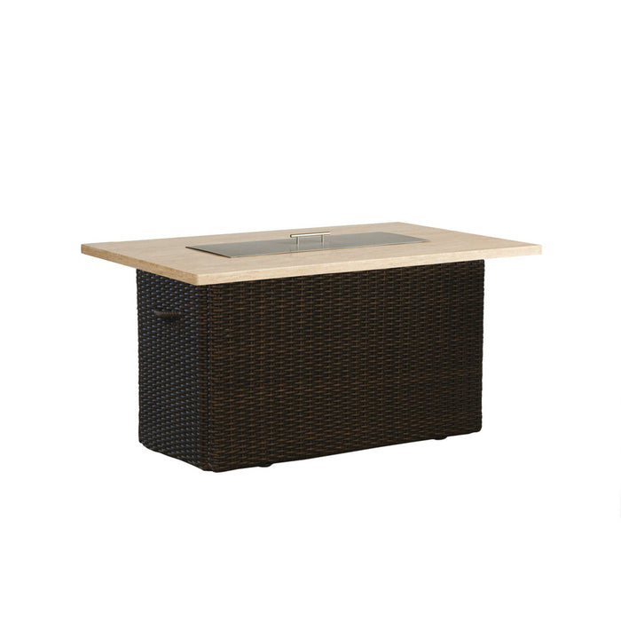 Lloyd Flanders Mesa 52" Rectangular Fire Table with Gray Travertine Top in Pecan Finish