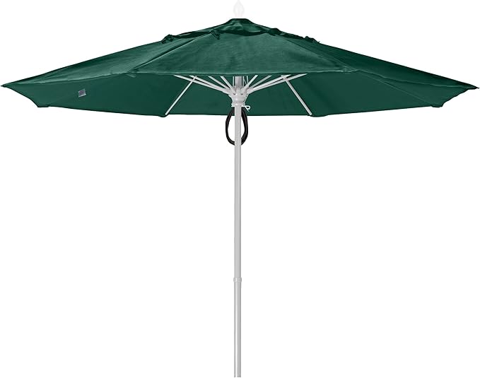 FiberBuilt Market Umbrella with Pulley & Pin Lift, 9 Foot Forest Green Marine Grade Canopy and Champagne Bronze Pole - 9MPPCB-8603