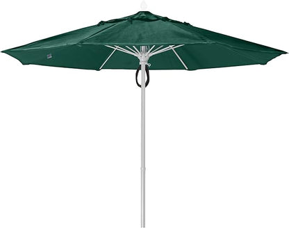 FiberBuilt Market Umbrella with Pulley & Pin Lift, 9 Foot Forest Green Marine Grade Canopy and Champagne Bronze Pole - 9MPPCB-8603