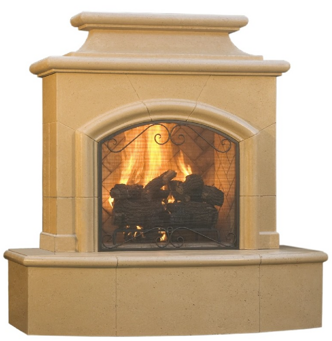 American Fyre Designs 67 Inch Vented Free-Standing Outdoor Mariposa Fireplace, 16 Inch Radiused Bullnose, No Recess - 073-01-N-CB-LUC