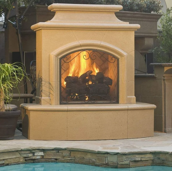 American Fyre Designs 67 Inch Vented Free-Standing Outdoor Mariposa Fireplace, 16 Inch Radiused Bullnose, Hearth and Body - 073-01-A-CB-RUC