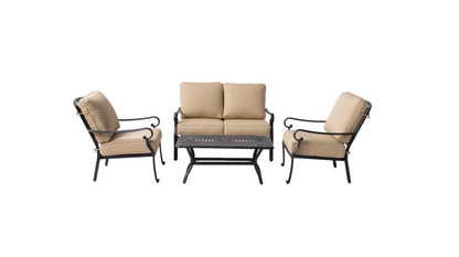 Alfresco Home Newbury Cast Aluminum Deep Seating Set with Coffee Table, Loveseat and 2 Lounge Chairs  and Cushions - 54-1300