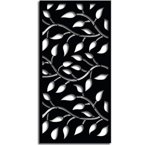 OUTDECO 3'x6' Galvanized Powder Coated Steel Leaf Decorative Panel w/ 6 Screws, Black