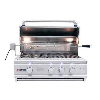 RCS 30" Cutlass Pro Grill W/ Rear Burner, Briquette Trays & Blue LEDs-RON30B LP