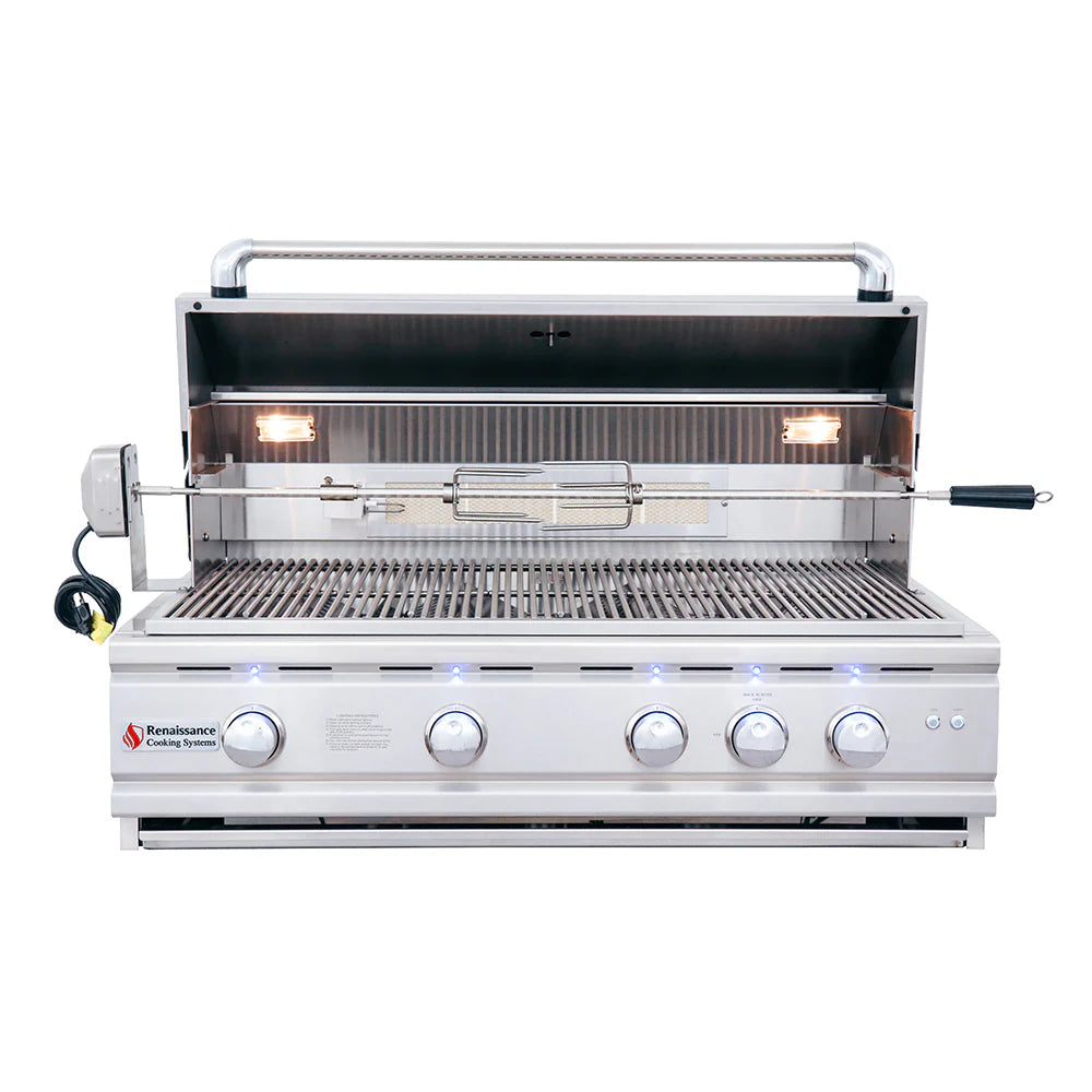 RCS 38" Cutlass Pro Grill W/ Rear Burner, Briquette Trays & Blue LEDs-RON38B LP