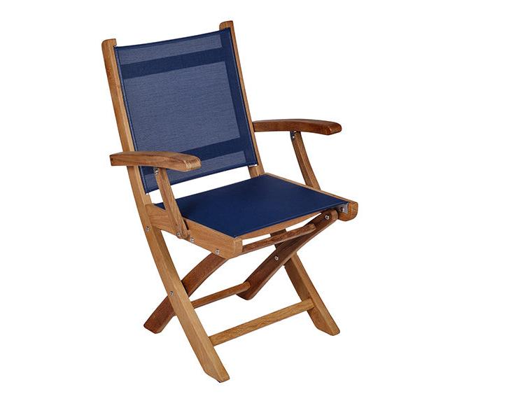 Royal Teak Collection Sailmate Folding Arm Chair-Navy Sling - SMCN