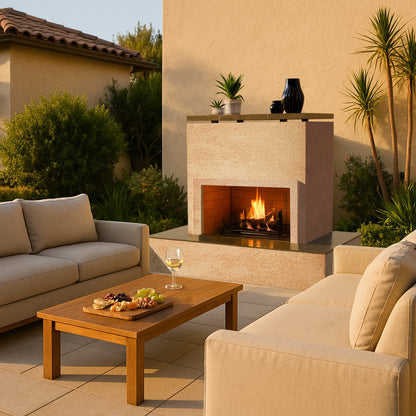 Cal Flame SAHARA - Modern Outdoor Gas Fireplace w/ Wrap-Around Mantel