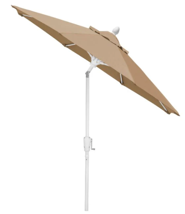 FiberBuilt Market Umbrella with Crank Lift & Push Button Tilt, 9 Foot Pacific Blue Marine Grade Canopy and White Pole - 9MCRW-T-8602