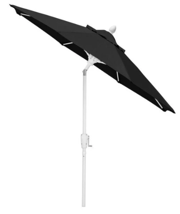 FiberBuilt Market Umbrella with Crank Lift & Push Button Tilt, 9 Foot Pacific Blue Marine Grade Canopy and White Pole - 9MCRW-T-8602